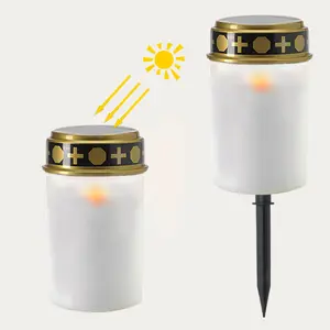 Candela elettrica Sul Cimitero Pilastro Forma Religiosa Candela Solare Tomba Luce Impermeabile Per Esterno A Risparmio Energetico Ha Condotto La Luce