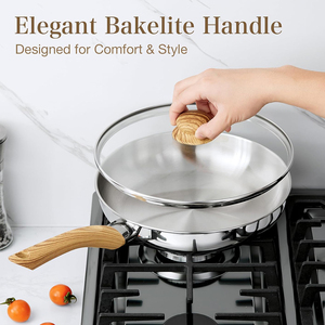 High Quality No Coating Wooden <b>Handles</b> Gas 6-Piece Triply Induction Bottom Stainless Steel Frying <b>Pan</b> Cookware Set - Product Image 2