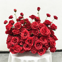 DKB Meilleures ventes Décoration de mariage : Chemin de table, centre de table et chemin floral pour allée, avec fleurs artificielles en soie rouge en forme de roses