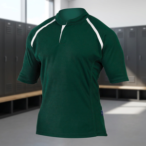 T-shirt sportif pour homme à manches raglan vertes, col montant, séchage rapide, en polyester tricoté, coupe classique, couleur unie - Product Image 3