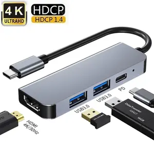 Adaptador de cubo tipo C 4 em 1 de fábrica com HDTV HDMI 4K PD, estação de acoplamento USB 3.0 4 portas USB C para Macbook Pro