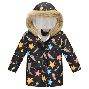 Vêtements d'extérieur pour enfants, manteau en coton avec capuche et col en <span class=keywords><strong>fourrure</strong></span>, pour garçons et filles, imprimé multicolore, épais et chaud, nouvelle collection d'hiver 2020 - Product Image 4
