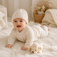 KAIYUE Neugeborenen Strick-Outfit-Set Strickjacke Hose Mütze Strukturiertes Strick-Babykleidungsset Baumwoll-Strampler Baby-Strampler Maßanfertigung
