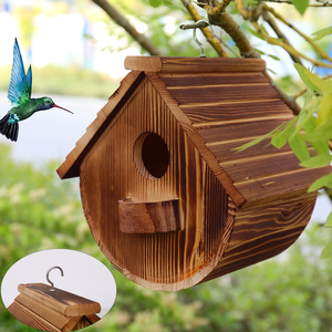 Natuurlijk Houten Modern Vogelnest Met Haken Multi-Functioneel Bespaar Ruimte Milieuvriendelijk Vogelhuisje Voor Honingraatontwerp In De Tuin - Product Image 4
