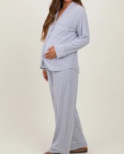 Pigiama Premaman da Donna in Offerta Speciale, Set Abbigliamento Gravidanza con Top Abbottonato e Pantaloni a Gamba Larga, Completo Pigiama in Modal - Product Image 2