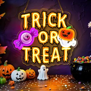 Halloween Trick or Treat Neon <b>LED</b> Hanging <b>USB</b> Powered Dimmable Party Decoration Indicator <b>Light</b> Club Sign Billboard 5V 12V - Product Image 1
