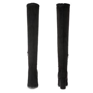 Mode femmes cuisse haute sur le genou bottes bout rond bloc talon moyen longues bottes en fausse fourrure - Product Image 3