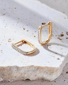 14k Gold Vintage Water Drop Shape Huggie Earrings Rhodium Plated U-Shape Hoops - Product Image 3