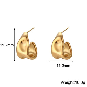 Personalizado Simple Acero Inoxidable 18K Oro Irregular En Forma De <span class=keywords><strong>C</strong></span> Geométrico Chunky Irregularidad Pendientes De Aro De <span class=keywords><strong>Moda</strong></span> - Product Image 3