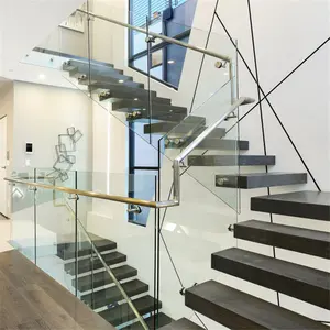 DAIYA кухня лестницы с формой U плавающий деревянный протектора stais стали перила стеклянные