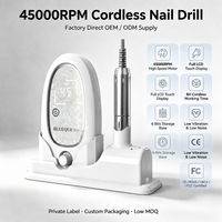 Perceuse à ongles professionnelle rechargeable 45000 tr/min, écran tactile LCD, couple élevé, pour salon de manucure, CE RoHS UKCA, vente en gros