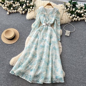 Robe en dentelle florale à manches longues et taille haute, style jeune et mignon, à prix compétitif pour filles - Product Image 6