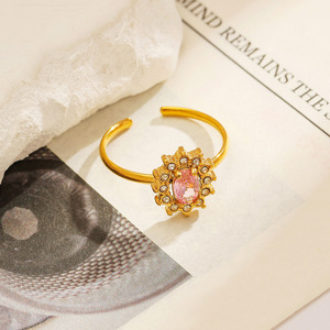 Flower Shape <b>Open</b> <b>Ring</b> Pink Zircon Pave Setting Women's Jewelry Gift - Product Image 1