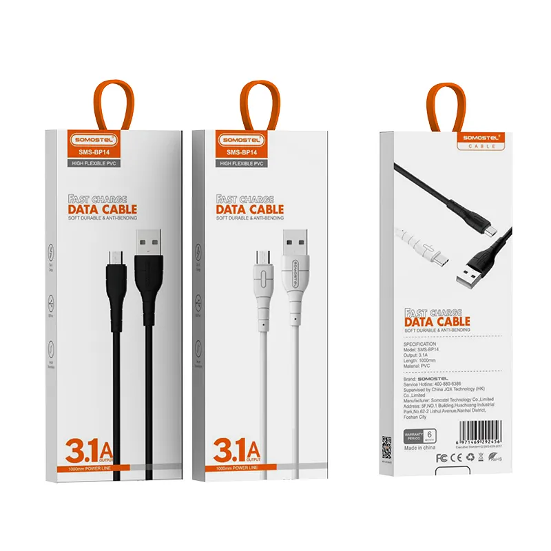 Kabel USB pengisi daya Cepat 3,1 A tersedia telepon seluler Android kabel USB untuk harga pabrik