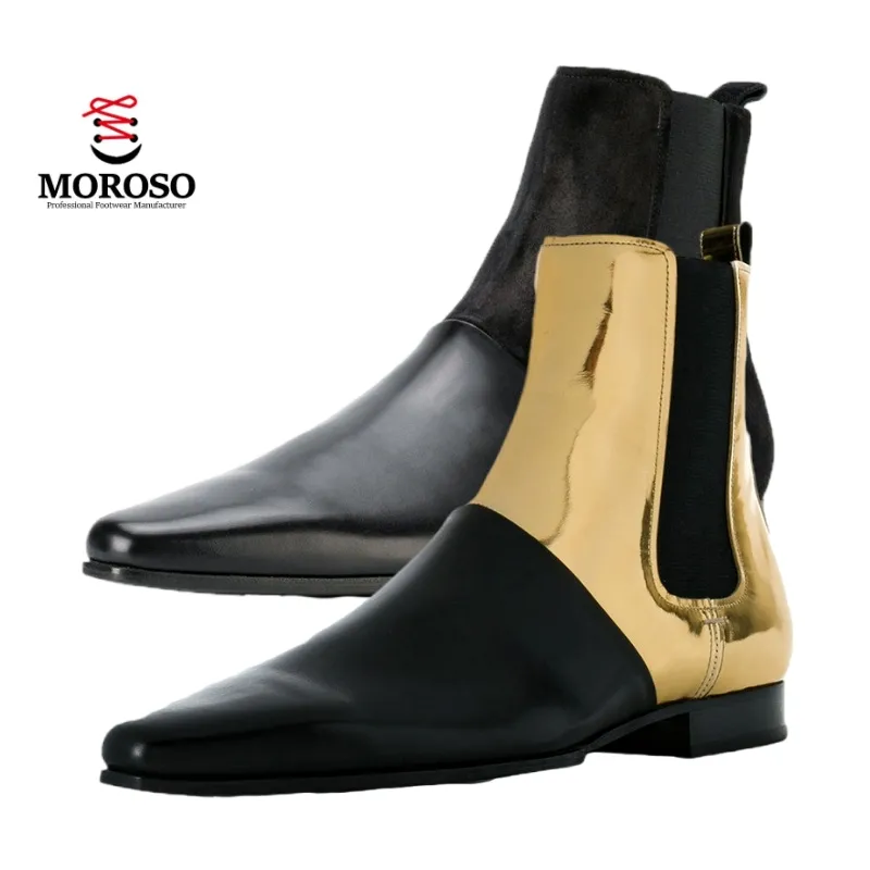 Personalized European and American Summer Chelsea Boots Men's Pointed Genuine Leather Martin Boots Flow boots for men
