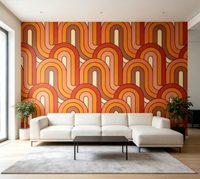 Rouleaux de papier peint imperméables pour la décoration murale intérieure de la maison, rouleaux de papier peint géométrique ondulé rétro orange