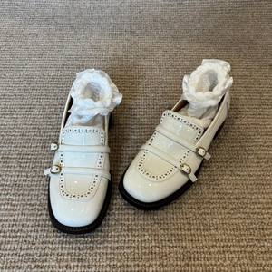 Bailarinas de Cuero Genuino de Alta Calidad para Mujer, Retro, Brillantes, con Tacón Grueso, Casuales, Impermeables, Ligeras, Estilo Británico - Product Image 1