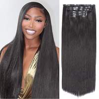 Extensiones de Cabello Natural Chino con Clip, Puntas Gruesas, Color Marrón Oscuro, Extensiones de Cabello Remy, Postizos para Trenzas de Cabello Virgen