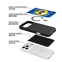 Coque de téléphone AG Feeling Black Edge avec motif chat bleu cerise pour iPhone 17, 17 Pro Max, 16 Pro, 15 – Coque magnétique