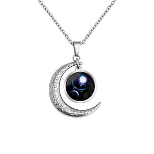En gros lumineux 12 <span class=keywords><strong>Horoscope</strong></span> lune titane acier personnalité créative croissant pendentif hommes collier bijoux petit ami cadeau - Product Image 6