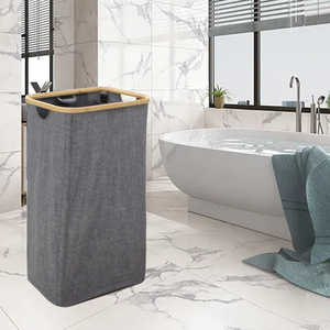 Paniers à linge ronds pliables pour vêtements Cadre de rangement en bois et bambou personnalisé Paniers à linge pliables - Product Image 6