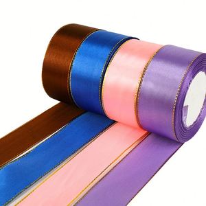 Ruban en polyester brillant classique promotionnel 4CM*25Y, ruban en satin uni avec bord doré - Product Image 1