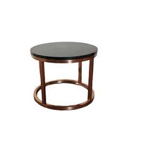 Table basse en acier inoxydable rose gold avec plateau en marbre noir rond