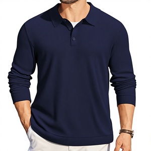 Men's Navy Blue Embroidered Solid 100% Cotton for Knit Turn-<b>Down</b> Collar Quick Dry Pocket Casual Business for Top - Product Image 1