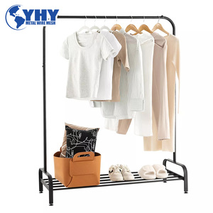 Estante de lavandería de metal brillante que ahorra espacio ajustable y plegable con barra colgante para apartamentos - Product Image 2