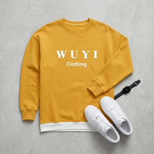 Trendy <b>Men's</b> Mustard Yellow Oversized Sweatshirt Heavyweight Cotton Fleece Crewneck Pullover Custom Logo Streetwear Hoodless - Product Image 3