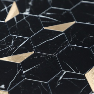 Hexagon Marble Black and Gold Peel and Stick Kitchen <b>Backsplash</b> Mosaic <b>Tile</b> - Product Image 4