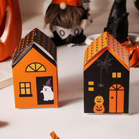 Boîtes cadeaux en papier en forme de maison d'Halloween avec languette de suspension, motif citrouille et fantôme, pour emballage de pâtisseries et bonbons
