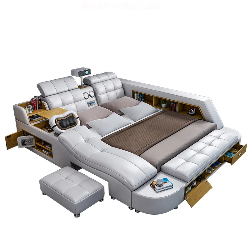 Master bedroom smart massage double bed 1.8m wedding bed modern minimalist projector function tatami leather bed