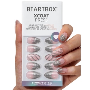 BTARTBOX Faux Ongles Brillants Argentés Faits Main en Gel Souple, Motif Flocon de Neige, Style Français, Noël, Hiver, Vente en Gros, Kit d'Ongles à Presser en Vrac - Product Image 1
