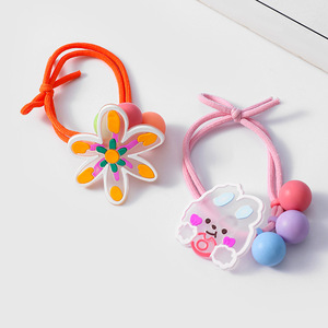 Lindas ligas para el cabello estilo coreano para niños con dijes de flores y animales, alta elasticidad, uso diario, accesorios para el cabello infantiles - Product Image 3