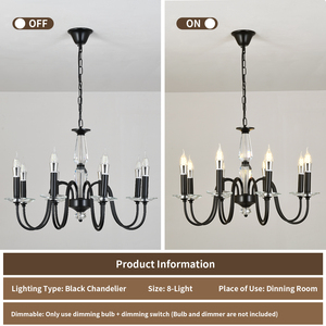 Lámpara Colgante Moderna de Cristal Ajustable para Pasillo o Vestíbulo, E14, Negra, 8 Luces, Estilo Rústico - Product Image 4