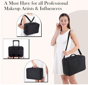 Muestra gratuita de bolsa grande para maquillaje, bolsa de maquillaje para viaje, caja de tela Oxford para artículos de belleza, caja de almacenamiento de cosméticos con 2 capas y correa de hombro en forma de Y. - Product Image 2
