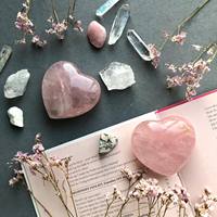 Pierre de cristal Rose Quartz, naturel, en forme de cœur, cristal Rose, palmier en cristal
