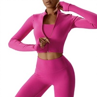 Vêtements de sport légers et respirants personnalisés pour le yoga et la salle de sport, haut de sport pour femmes, vêtements de sport d'extérieur, design avec trou pour le pouce, manches longues, fermeture éclair