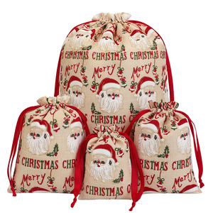 Pochette d'emballage de Noël Sac cadeau Saint Valentin Sac cadeau de fête Sac cadeau de vacances Poche de paquet de lin de Noël - Product Image 5