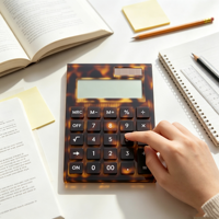 Calculatrice de bureau solaire en acrylique à motif écaille de tortue, personnalisable avec logo, pour commande en gros, cadeau de bureau, fournisseur de papeterie