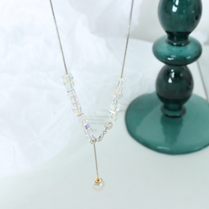 Wholesale Fashion Jewelry Necklace High Quality <b>Copper</b> <b>Chain</b> Crystal Stone Pearl Pendant Necklace for Women Girls - Product Image 5