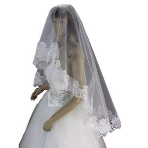 S2366F Nouveau Voile de Mariée Rouge en Dentelle Brodé de Haute Qualité, 1,5 Mètre, Voile de Mariage en Tulle Chiffré, Vente Chaude - Product Image 5