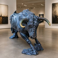 Décoration de taureau en bronze coulé artisanal, surface effet fondue peinture artistique, pièce personnalisable de qualité muséale, sculpture en bronze