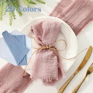 Bụi màu xanh linen vải cheesecloth Khăn ăn vải lanh màu hồng khăn ăn cotton pho mát vải rìa bảng khăn ăn vải cho trang trí đám cưới