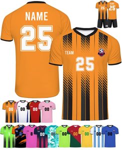 Kit de maillot de football personnalisé par sublimation, rayures orange et noires, 25 noms, logo d'équipe, unisexe, adulte, polyester à séchage rapide, vêtements de sport imprimés - Product Image 1