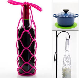 Sac de transport en silicone pour bouteille de vin et bouteille d'eau, avec dessous de verre et <span class=keywords><strong>panier</strong></span> en filet pour voyages et pique-niques - Product Image 6