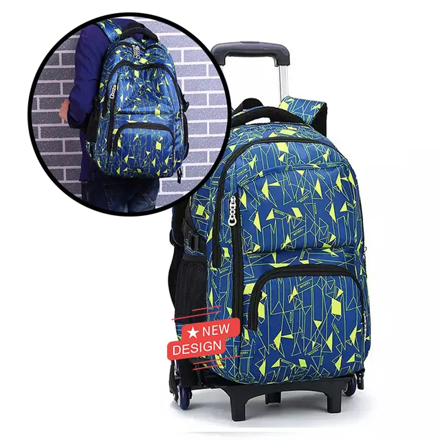 New Printing High Quality Customized Logo Trolley School Traveling Bag Backpack with Wheels for Boys Girls