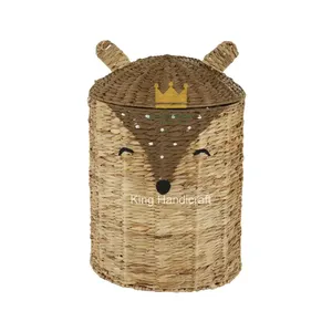 Panier à linge en jacinthe d'eau tressé à la main du Vietnam, motif animal adorable, idéal pour le rangement des vêtements d'enfants - Grande Vente - Product Image 2