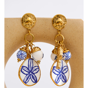 JINYOU 7282 <span class=keywords><strong>Pendientes</strong></span> Vintage de Acero Inoxidable Chapados en Oro con Esmalte, Flores y Cuentas de Cerámica - Product Image 4